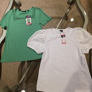 Rafaella Green Crochet and White Tee Set